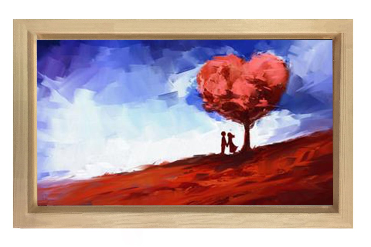 Kalp Ağacı  Tablosu Naturel Ahşap Çerçeve - 100x150
