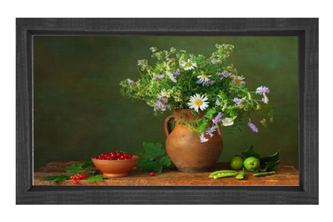 Vazoda Çiçek Natürmort Tablosu Siyah Ahşap - 45x30