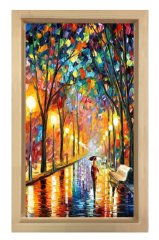 Yağmur ve Sokak Tablosu Naturel Ahşap - 100x200