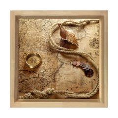 Vintage Harita Tablosu Naturel Ahşap Çerçeve - 30x30
