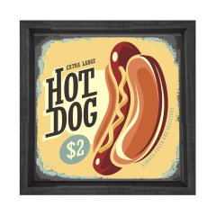 Hot Dog Vintage Restoran Afiş Tablosu Siyah Ahşap Çerçeve - 30x30
