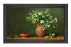 Vazoda Çiçek Natürmort Tablosu Siyah Ahşap - 50x70
