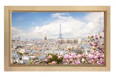 Eiffel Kulesi ve Çiçekler Tablosu Naturel Ahşap Çerçeve - 50x90