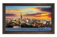 Galata Kulesi ve Deniz Tablosu Kahverengi Ahşap Çerçeve - 50x70