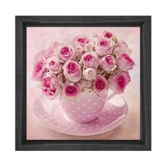 Pembe Çicekler Tablosu Siyah Ahşap Çerçeve - 80x80