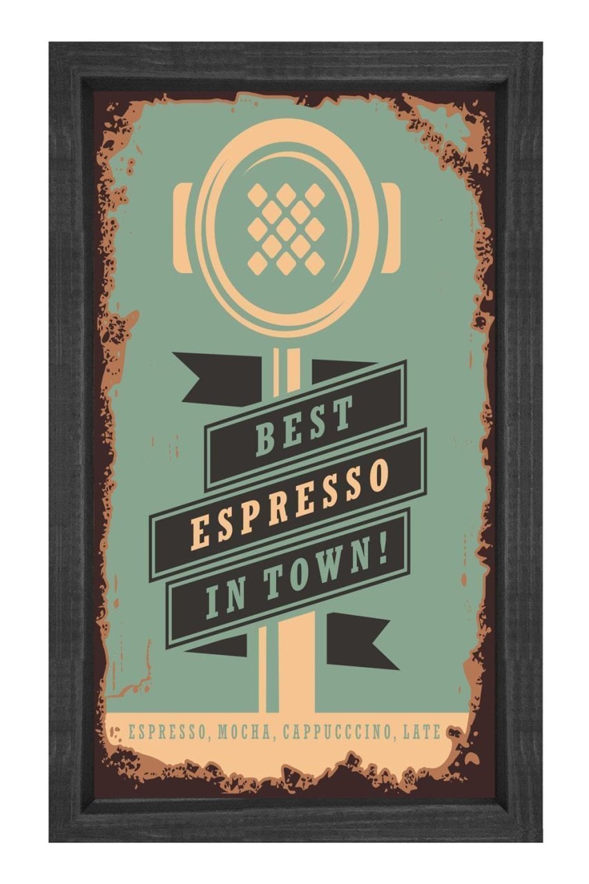 Expresso Kahve Vintage Afiş Tablosu Siyah Ahşap - 45x30