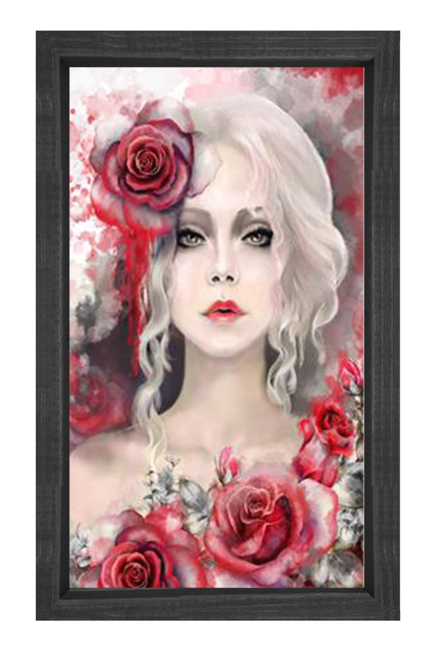 Gül Kadını Tablosu Siyah Ahşap Çerçeve - 45x30