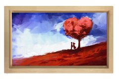 Kalp Ağacı  Tablosu Naturel Ahşap Çerçeve - 45x30