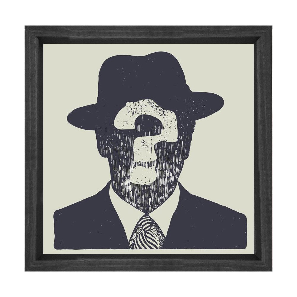 Soru İşaretli Adam Tablosu Siyah Ahşap Çerçeve - 50x50