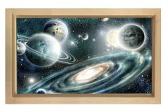 Uzay ve Gezegenler Tablosu Naturel Ahşap Çerçeve - 45x30