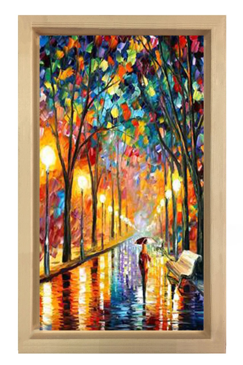 Yağmur ve Sokak Tablosu Naturel Ahşap - 50x70