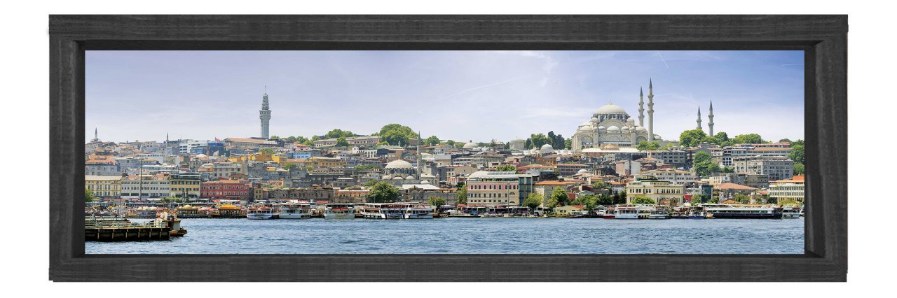 İstanbul Manzarası Tablosu Siyah Ahşap Çerçeve - 200x70