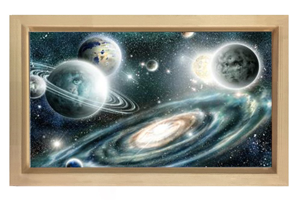 Uzay ve Gezegenler Tablosu Naturel Ahşap Çerçeve - 50x70