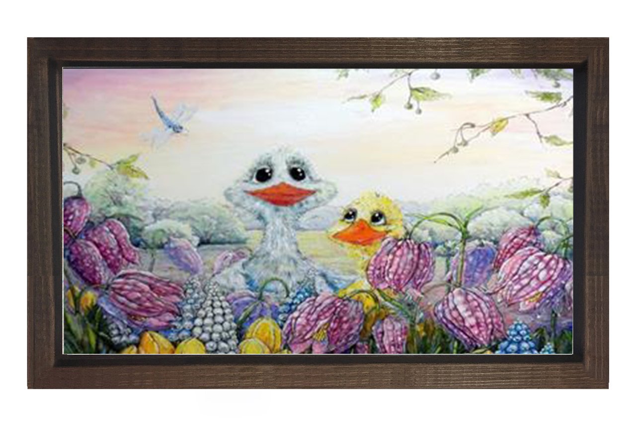 Ördekcikler Tablosu Kahverengi Ahşap Çerçeve - 100x150