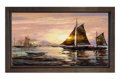 Gün Doğumu Gemi Tablosu Kahverengi Ahşap Çerçeve - 100x200