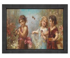 Hans Zatzka - Musician Angels Tablosu Siyah Ahşap Çerçeve - 70x100
