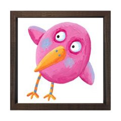 Pembe Kuş Tablosu Kahverengi Ahşap Çerçeve - 90x90