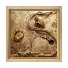 Vintage Harita Tablosu Naturel Ahşap Çerçeve - 90x90