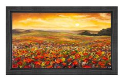 Kırmızı Çiçekler Manzara Tablosu Siyah Ahşap - 50x90