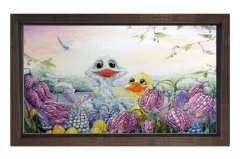 Ördekcikler Tablosu Kahverengi Ahşap Çerçeve - 45x30