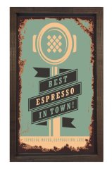 Expresso Kahve Vintage Afiş Tablosu Kahverengi Ahşap - 45x30