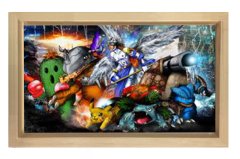 Digimonlar ve Pokemonlar Tablosu Naturel Ahşap Çerçeve - 70x100