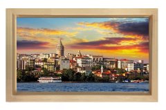 Galata Kulesi ve Deniz Tablosu Naturel Ahşap Çerçeve - 50x90