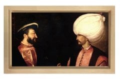 Sultan Süleyman ve Şarlken Tablosu Naturel Ahşap Çerçeve - 100x150