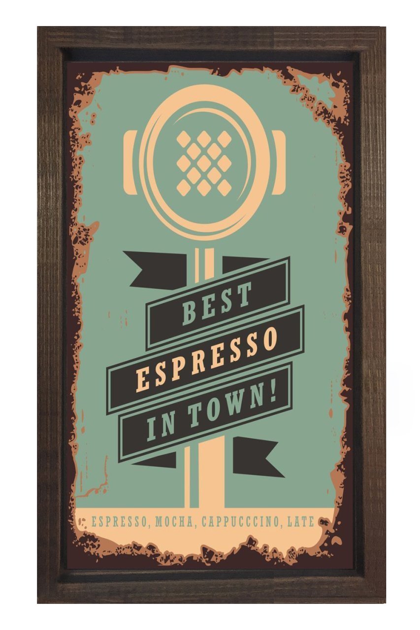 Expresso Kahve Vintage Afiş Tablosu Kahverengi Ahşap - 50x90