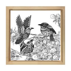 Kuşlar Boyama Tablo Tablosu Naturel Ahşap Çerçeve - 50x50