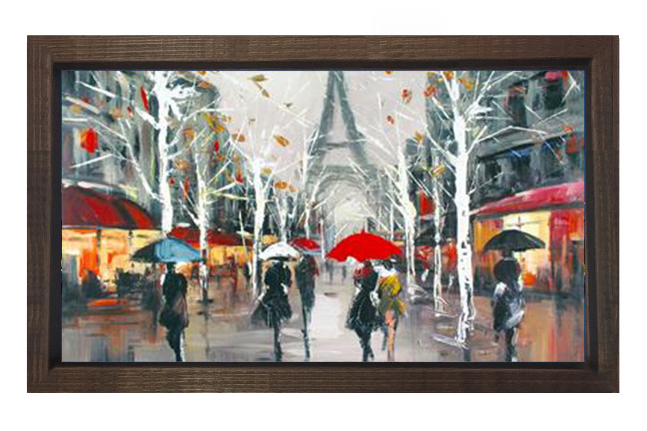 Eiffel Kulesi Yağlıboya Tablosu Kahverengi Ahşap Çerçeve - 70x100