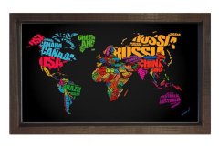 Ülkeler Harita Tablosu Kahverengi Ahşap Çerçeve - 100x150