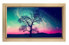 Gece Gökyüzü Ağaç Manzarası Tablosu Naturel Ahşap Çerçeve - 50x70