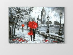 Kırmızı Şemsiyeli Kadın Tablosu Çerçevesiz - 50x90