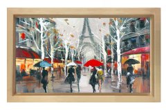 Eiffel Kulesi Yağlıboya Tablosu Naturel Ahşap Çerçeve - 100x150