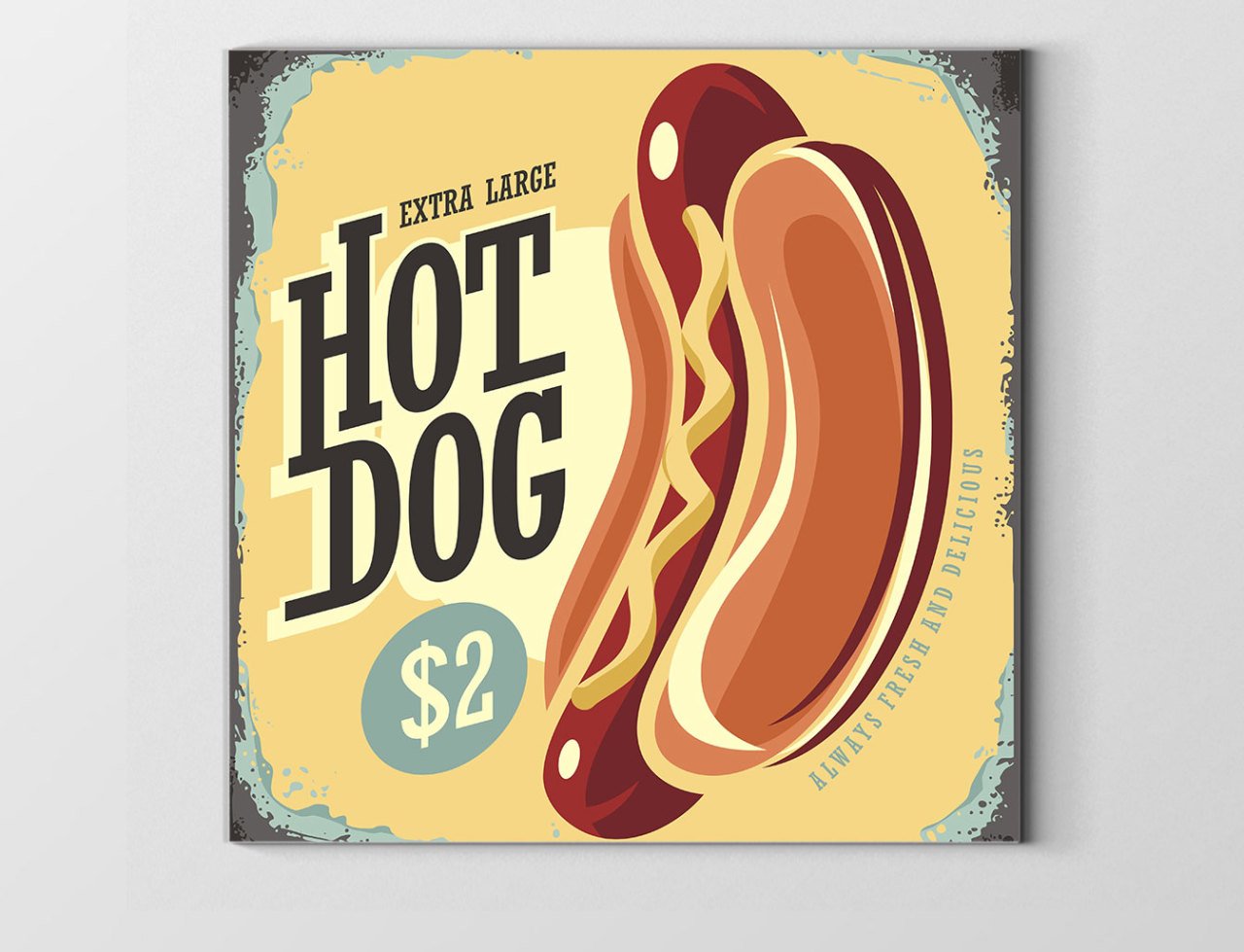 Hot Dog Vintage Restoran Afiş Tablosu Çerçevesiz - 70x70