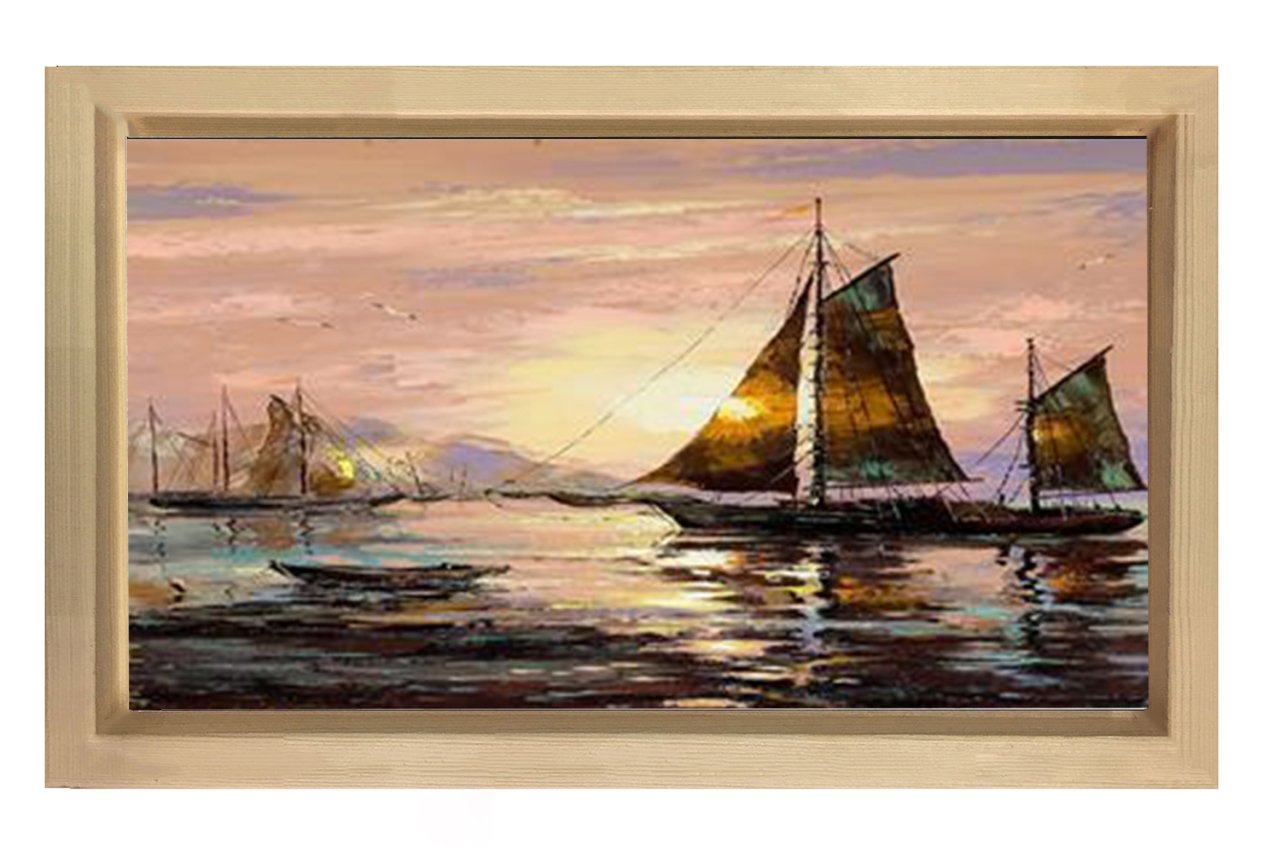 Gün Doğumu Gemi Tablosu Naturel Ahşap Çerçeve - 40x60