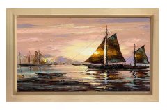 Gün Doğumu Gemi Tablosu Naturel Ahşap Çerçeve - 40x60