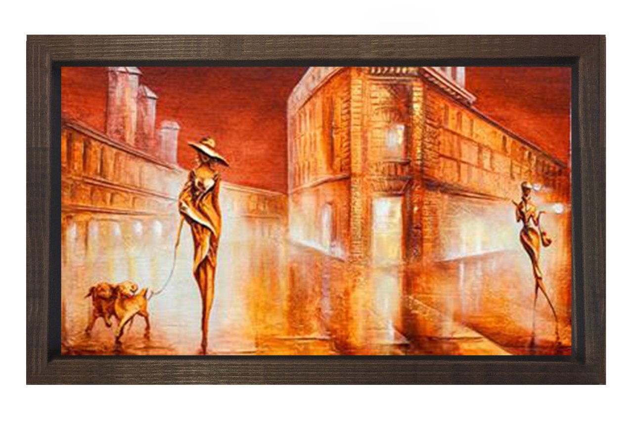 Şehir ve Kadınlar Tablosu Kahverengi Ahşap Çerçeve - 50x70