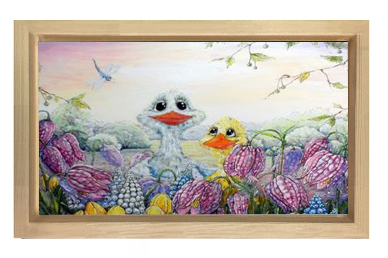 Ördekcikler Tablosu Naturel Ahşap Çerçeve - 40x60