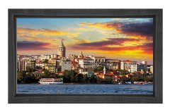 Galata Kulesi ve Deniz Tablosu Siyah Ahşap Çerçeve - 45x30