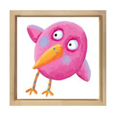 Pembe Kuş Tablosu Naturel Ahşap Çerçeve - 90x90