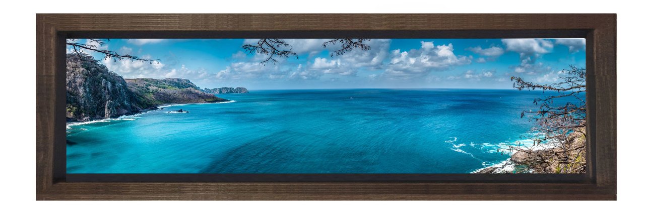 Deniz ve Manzara Tablosu Kahverengi Ahşap Çerçeve - 150x50