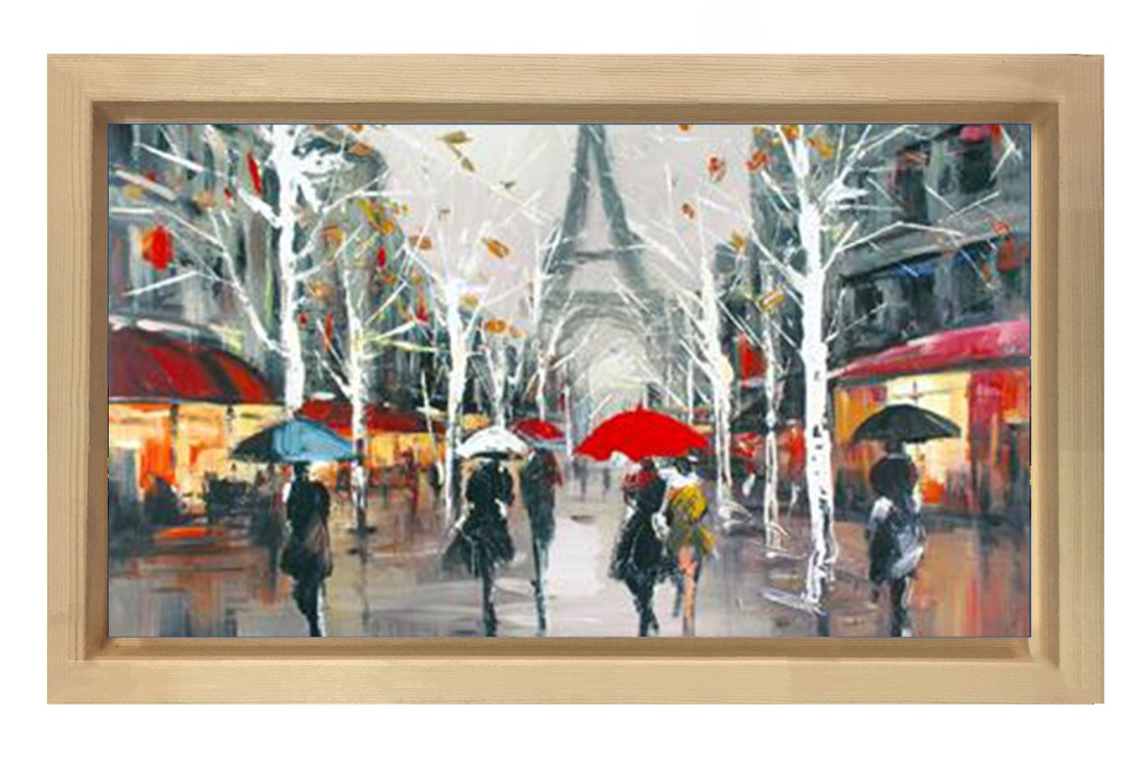 Eiffel Kulesi Yağlıboya Tablosu Naturel Ahşap Çerçeve - 45x30