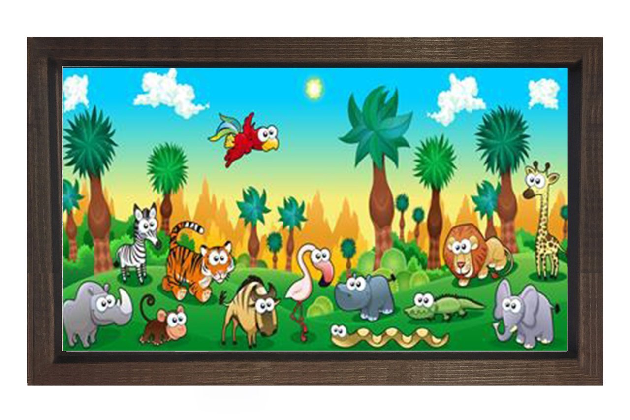 Ormanda Sevimli Hayvanlar Tablosu Kahverengi Ahşap Çerçeve - 40x60