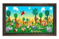 Ormanda Sevimli Hayvanlar Tablosu Kahverengi Ahşap Çerçeve - 40x60