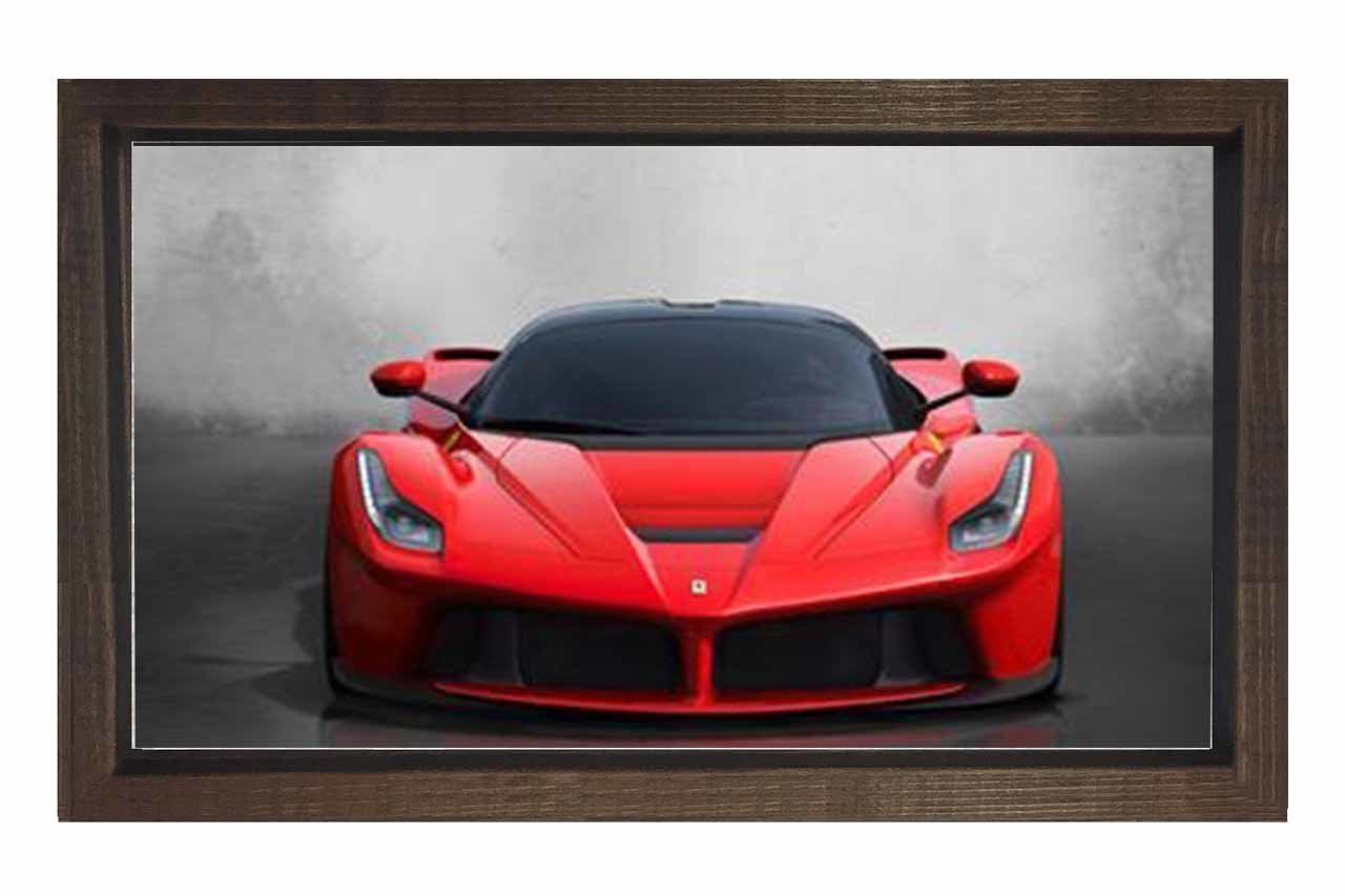 Kırmızı Spor Araba Tablosu Kahverengi Ahşap Çerçeve - 40x60
