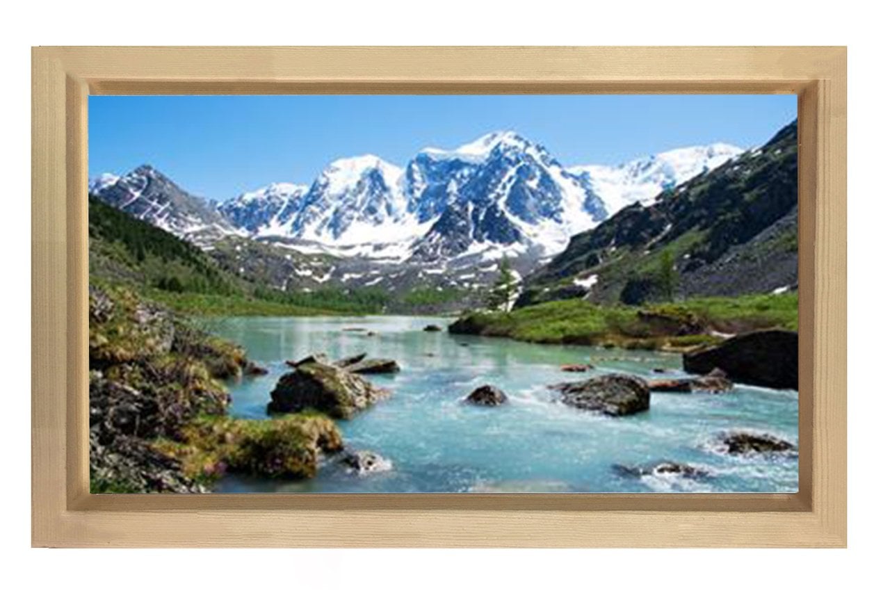 Karlı Dağ Manzarası Ve Kıyı Tablosu Naturel Ahşap Çerçeve - 50x70