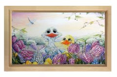 Ördekcikler Tablosu Naturel Ahşap Çerçeve - 50x90