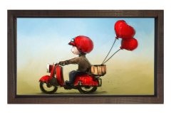 Aşık Motorcu Tablosu Kahverengi Ahşap Çerçeve - 70x100